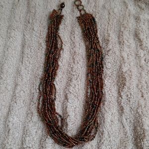Earthtone beaded multistrand necklace